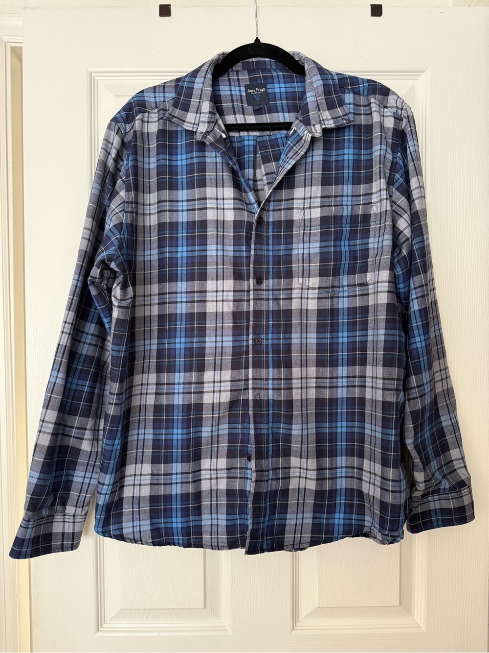 James Pringle Mens Blue and Gray Plaid Button-Down Shirt